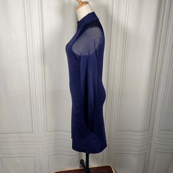 White House Black‎ Market Blue Onyx Sheer Sleeve Jacquard Midi Dress XS - Picture 6 of 16